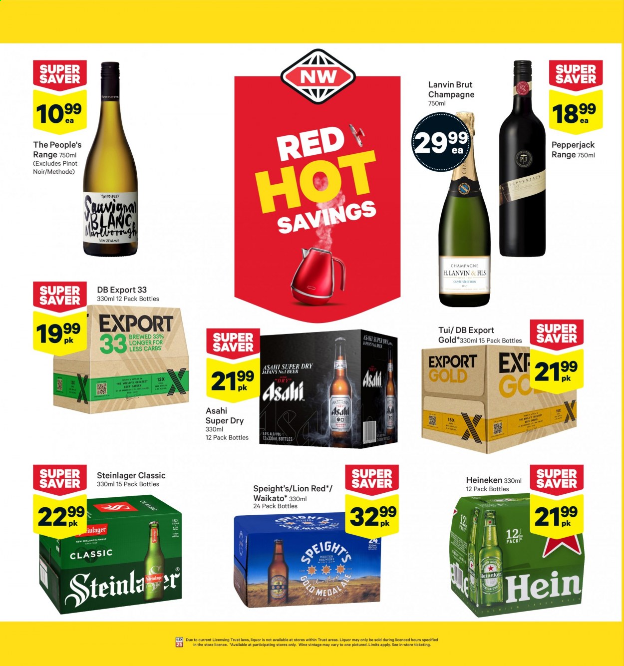thumbnail - New World mailer - 21.06.2021 - 27.06.2021 - Sales products - Pepper Jack cheese, red wine, champagne, wine, Pinot Noir, Cuvée, beer, Heineken, Steinlager, Lanvin. Page 6.