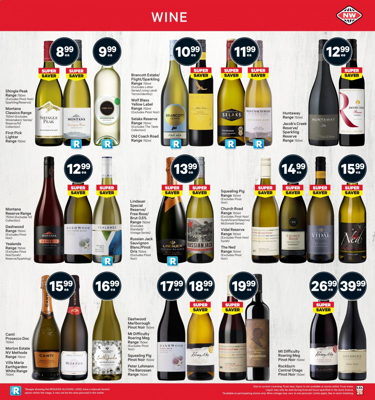 thumbnail - New World mailer - 21.06.2021 - 27.06.2021 - Sales products - red wine, sparkling wine, white wine, prosecco, wine, Pinot Noir, Lindauer, alcohol, Syrah, Jacob's Creek, Pinot Grigio, Sauvignon Blanc, rosé wine, Brut. Page 31.