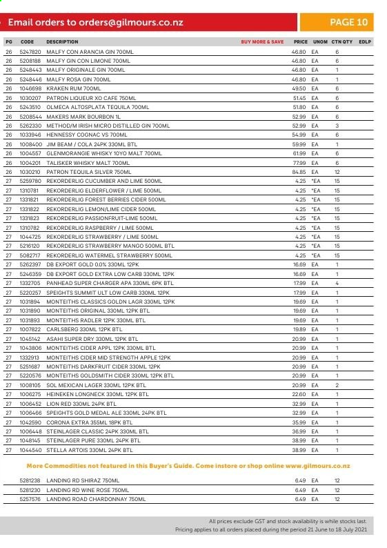 thumbnail - Gilmours mailer - 21.06.2021 - 18.07.2021 - Sales products - Stella Artois, mango, malt, red wine, white wine, Chardonnay, wine, Shiraz, rosé wine, bourbon, cognac, gin, liqueur, rum, tequila, Hennessy, Olmeca, Jim Beam, whisky, cider, beer, Corona Extra, Heineken, Carlsberg, Steinlager, Sol, Lager. Page 20.