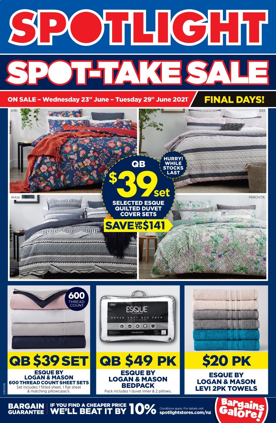 thumbnail - Spotlight mailer - 23.06.2021 - 29.06.2021 - Sales products - duvet, pillow, pillowcase, towel. Page 1.