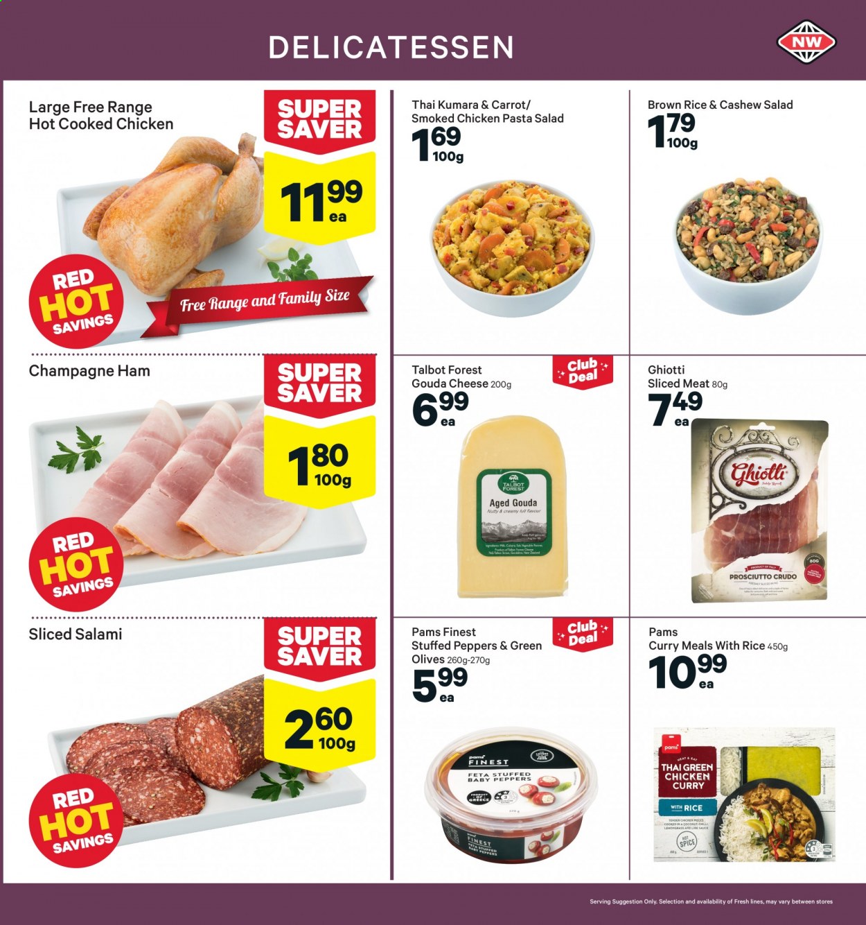 thumbnail - New World mailer - 28.06.2021 - 04.07.2021 - Sales products - peppers, pasta, sauce, salami, ham, prosciutto, pasta salad, gouda, cheese, Talbot Forest Cheese, feta, olives, brown rice, spice, champagne. Page 11.