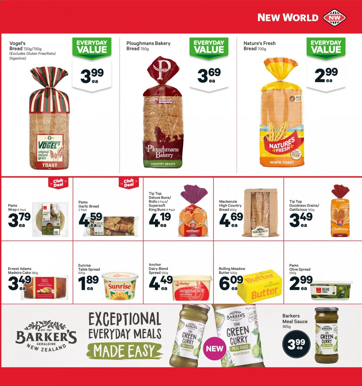 thumbnail - New World mailer - 28.06.2021 - 04.07.2021 - Sales products - bread, cake, Tip Top, buns, burger buns, wraps, madeira cake, sauce, dairy blend, butter, Anchor, spreadable butter, Digestive. Page 13.