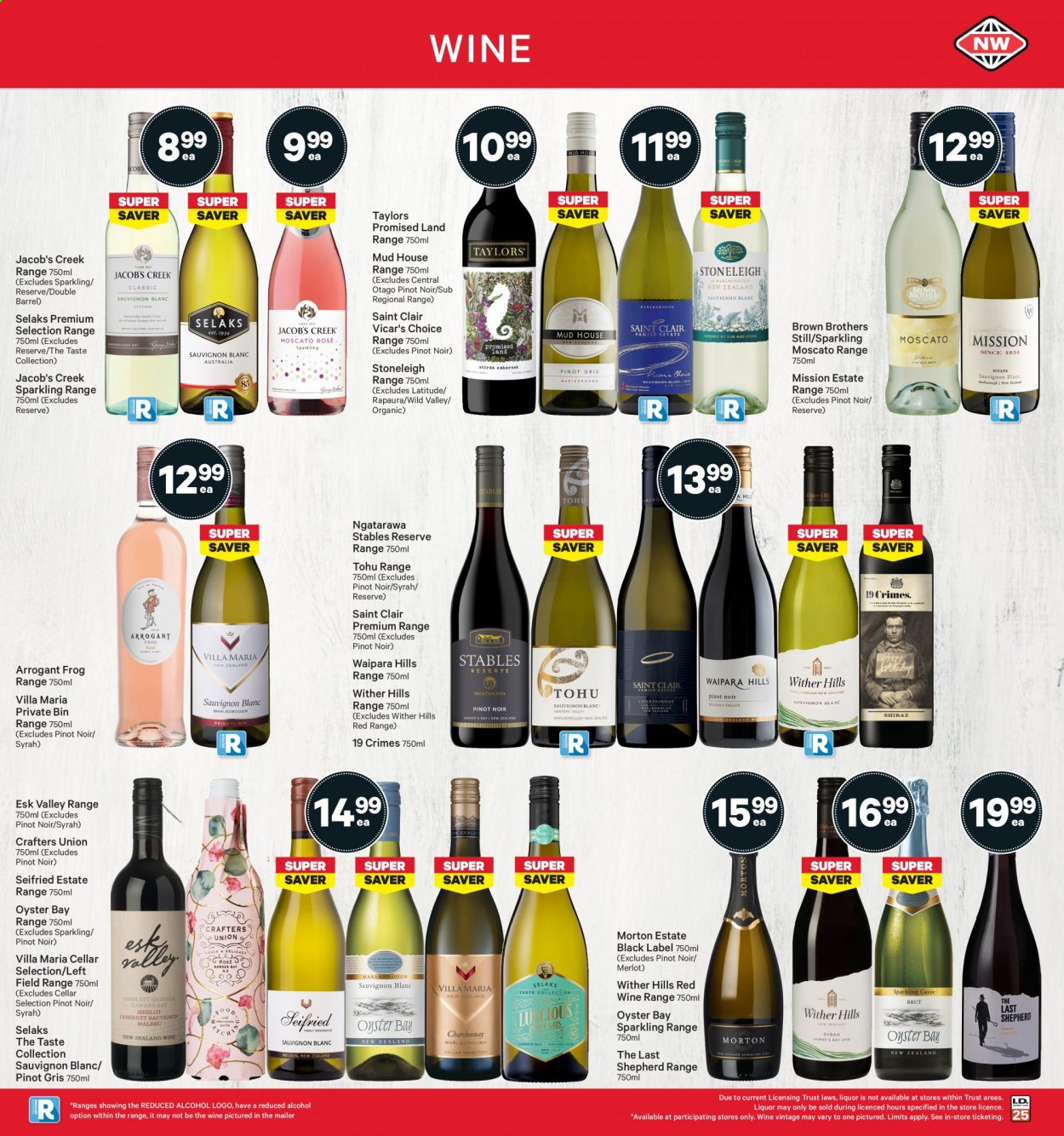 thumbnail - New World mailer - 28.06.2021 - 04.07.2021 - Sales products - oysters, red wine, white wine, wine, Merlot, Pinot Noir, alcohol, Wither Hills, Syrah, Moscato, Jacob's Creek, Pinot Grigio, Sauvignon Blanc, BROTHERS. Page 33.