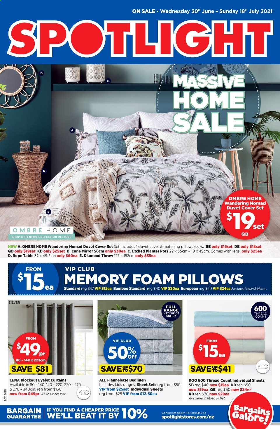 thumbnail - Spotlight mailer - 30.06.2021 - 18.07.2021 - Sales products - pot, duvet, pillow, pillowcase, foam pillow, curtain, quilt cover set. Page 1.