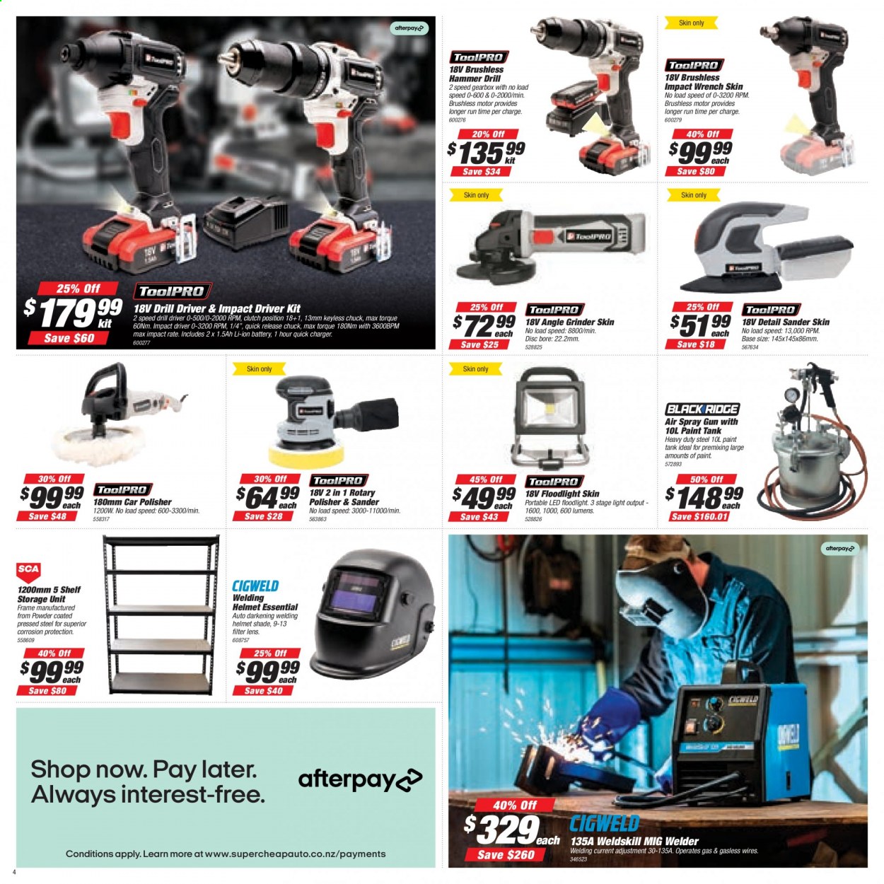 thumbnail - SuperCheap Auto mailer - 01.07.2021 - 11.07.2021 - Sales products - drill, impact driver, hammer, grinder, angle grinder, wrench, welding helmet, inverter welder, storage box, welder, spray gun. Page 4.