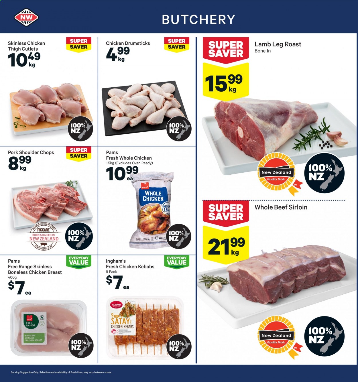 thumbnail - New World mailer - 05.07.2021 - 11.07.2021 - Sales products - chicken kabobs, whole chicken, chicken breasts, chicken drumsticks, beef meat, beef sirloin, pork meat, pork shoulder, lamb meat, lamb leg. Page 4.