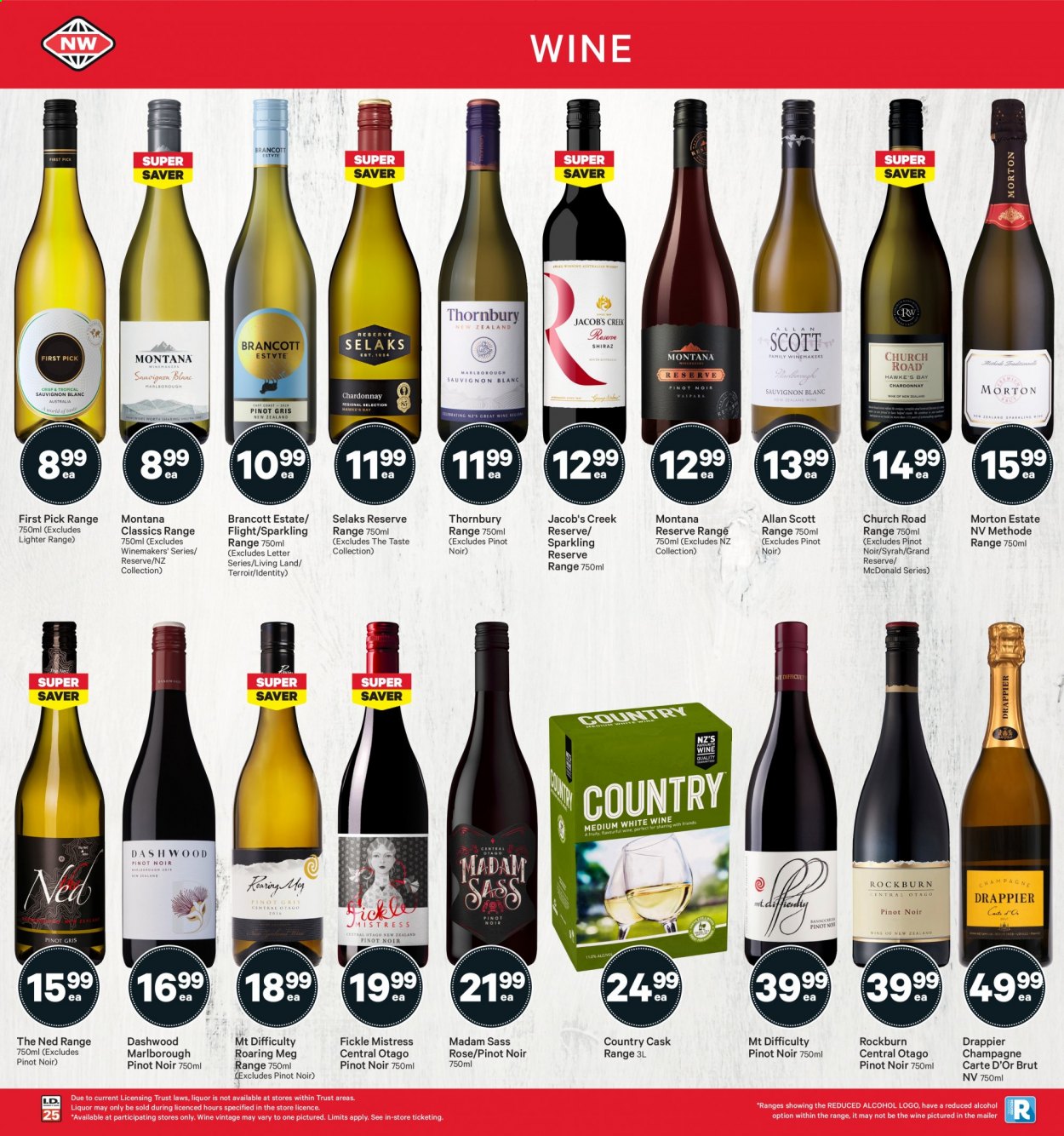 thumbnail - New World mailer - 05.07.2021 - 11.07.2021 - Sales products - red wine, champagne, wine, Pinot Noir, alcohol, Syrah, Jacob's Creek, rosé wine, Scott, Brut. Page 30.