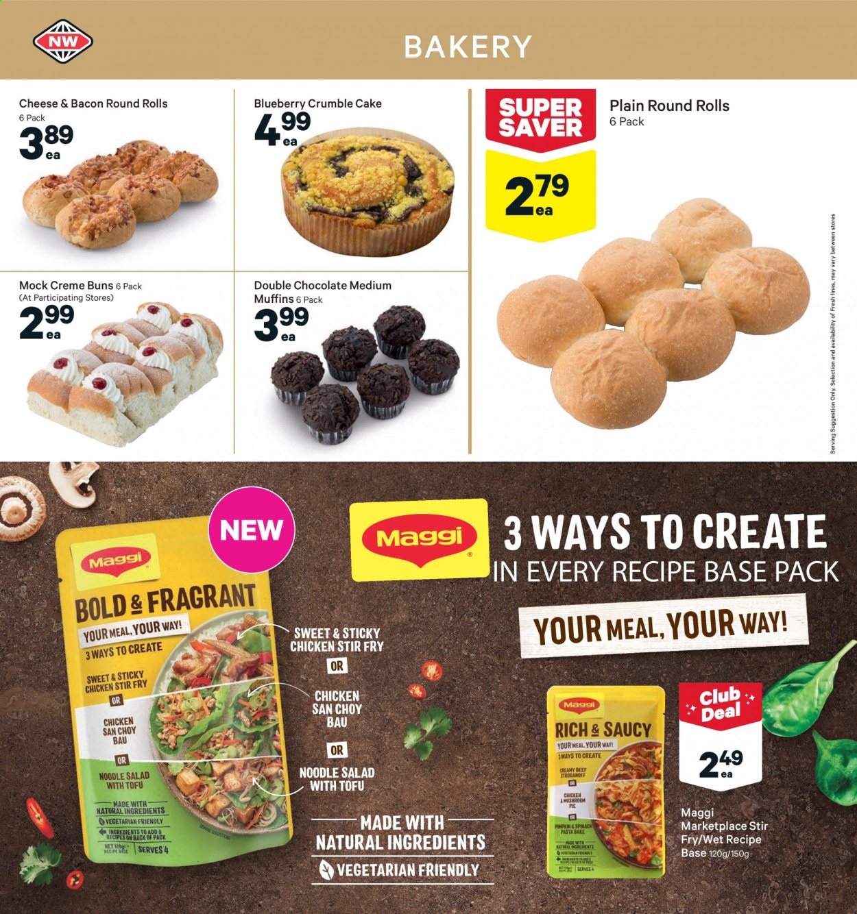 thumbnail - New World mailer - 19.07.2021 - 25.07.2021 - Sales products - cake, buns, muffin, noodles, bacon, chocolate, Maggi. Page 10.
