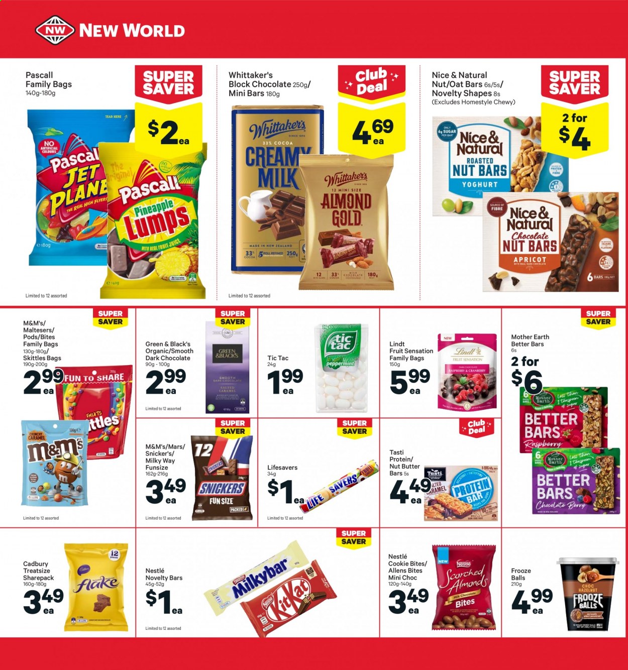 thumbnail - New World mailer - 19.07.2021 - 25.07.2021 - Sales products - Nestlé, chocolate, Lindt, Milky Way, Mars, M&M's, dark chocolate, Maltesers, Cadbury, Mother Earth, Whittaker's, Skittles, Tic Tac. Page 18.