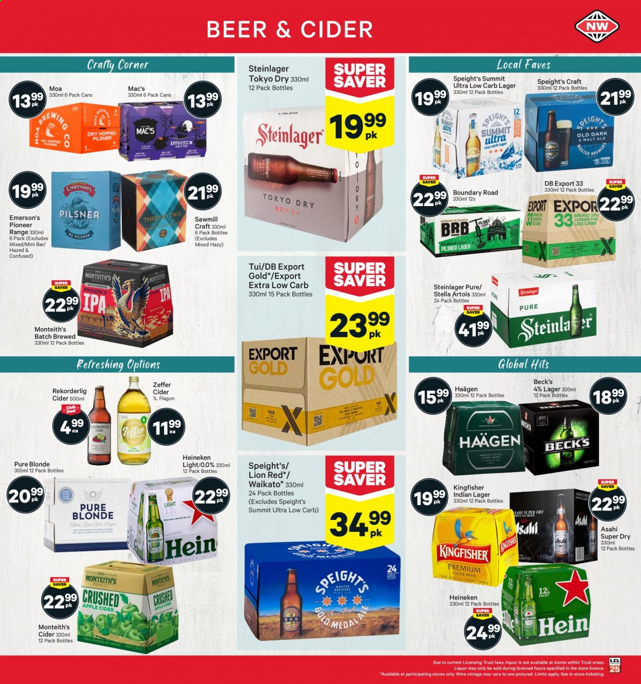 thumbnail - New World mailer - 19.07.2021 - 25.07.2021 - Sales products - Stella Artois, Häagen-Dazs, wine, cider, Heineken, Steinlager, Mac’s, Beck's, Lager. Page 33.