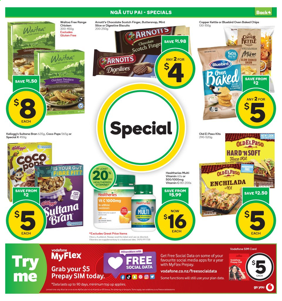 thumbnail - Countdown mailer - 19.07.2021 - 25.07.2021 - Sales products - Old El Paso, chives, enchiladas, chocolate, Kellogg's, biscuit, Digestive, chips, Bluebird, Copper Kettle, coco pops, chicken tenders, vitamin c. Page 4.