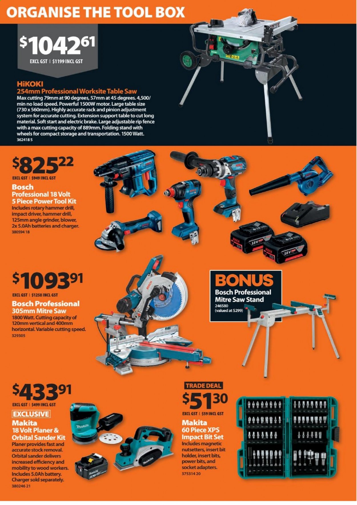 thumbnail - Mitre 10 mailer - 01.07.2021 - 31.07.2021 - Sales products - table, Bosch, socket, drill, impact driver, hammer, Makita, grinder, saw, angle grinder, planer, tool box, tool set, blower, saw stand. Page 2.