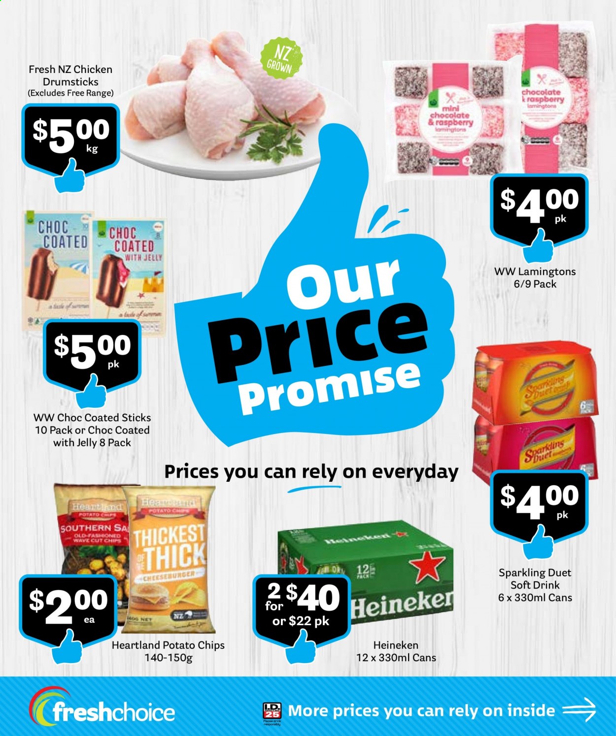 thumbnail - Fresh Choice mailer - 01.07.2021 - 31.07.2021 - Sales products - chocolate, jelly, potato chips, Heartland, soft drink, beer, Heineken, chicken drumsticks. Page 1.