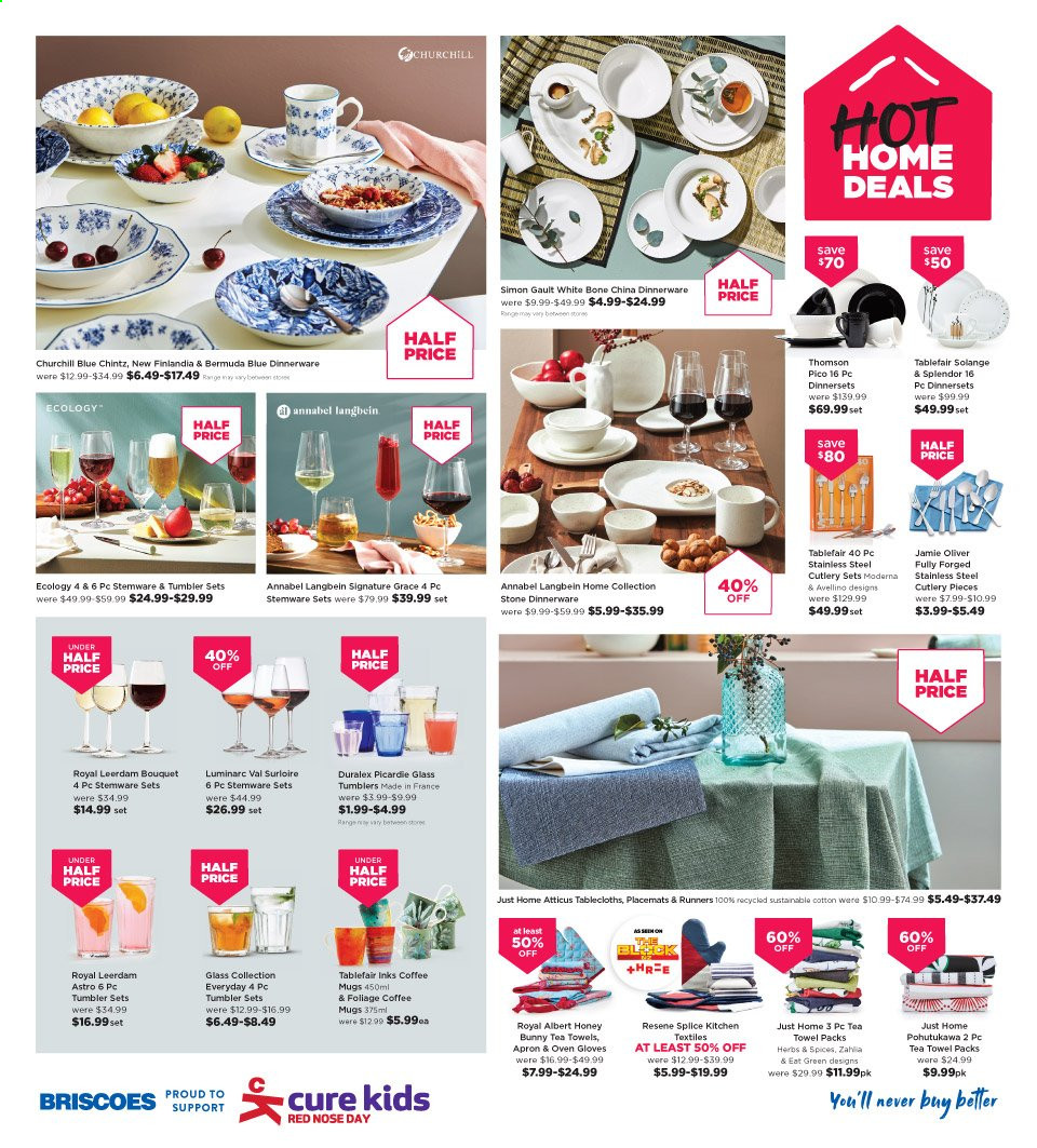 thumbnail - Briscoes mailer - 24.07.2021 - 01.08.2021 - Sales products - placemat, dinnerware set, tumbler, cutlery set, stemware sets, tablecloth, tea towels, oven. Page 2.