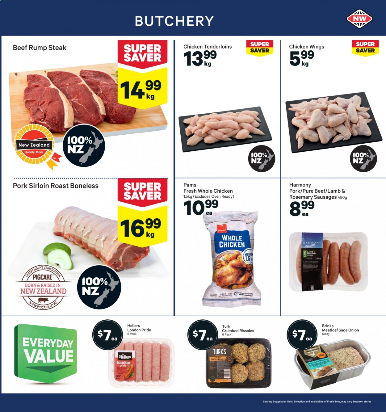 thumbnail - New World mailer - 26.07.2021 - 01.08.2021 - Sales products - corn, onion, meatloaf, sausage, chicken wings, whole chicken, beef meat, steak, rump steak, pork loin. Page 7.