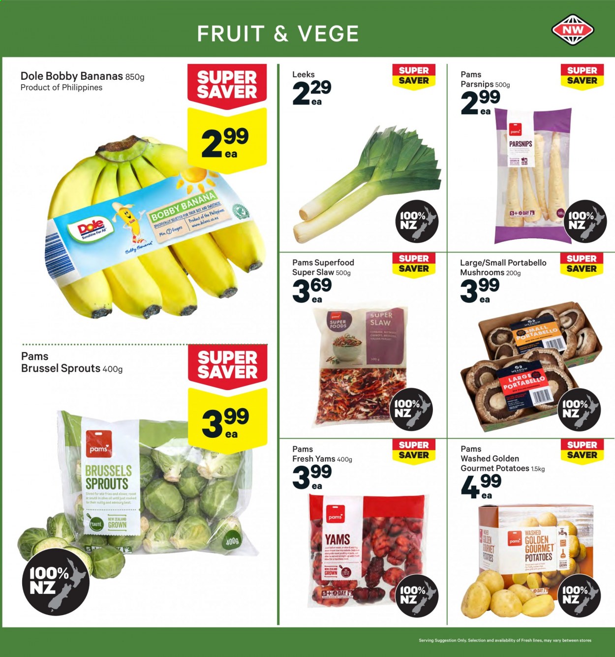 thumbnail - New World mailer - 26.07.2021 - 01.08.2021 - Sales products - mushrooms, potatoes, parsley, parsnips, Dole, brussel sprouts, bananas, Sunshine, potato fries. Page 9.