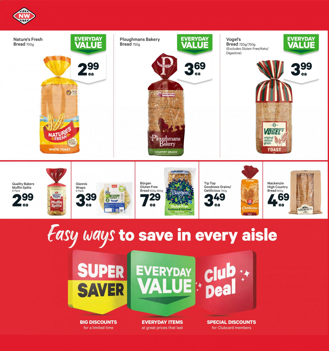 thumbnail - New World mailer - 26.07.2021 - 01.08.2021 - Sales products - bread, Tip Top, wraps, muffin, Digestive. Page 18.
