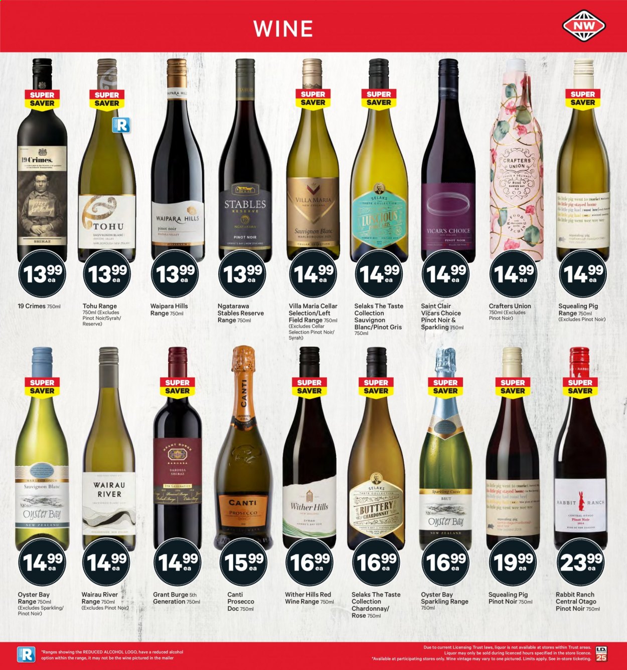 thumbnail - New World mailer - 26.07.2021 - 01.08.2021 - Sales products - oysters, rabbit, red wine, white wine, prosecco, Chardonnay, wine, Pinot Noir, alcohol, Rabbit Ranch, Wither Hills, Syrah, Pinot Grigio, Sauvignon Blanc, rosé wine. Page 33.