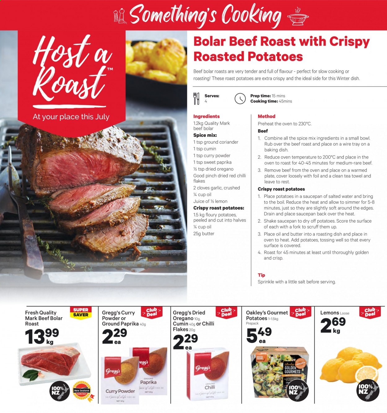 thumbnail - New World mailer - 26.07.2021 - 01.08.2021 - Sales products - garlic, potatoes, lemons, shake, butter, cloves, spice, curry powder, cumin, coriander, juice, beef meat, roast beef. Page 6.