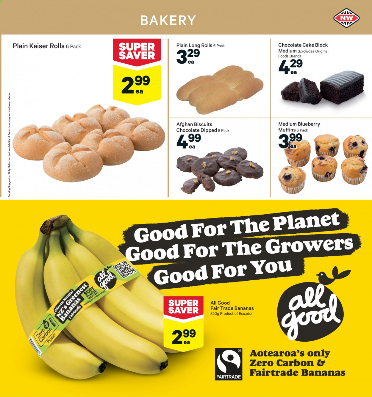 thumbnail - New World mailer - 02.08.2021 - 08.08.2021 - Sales products - cake, muffin, chocolate cake, bananas, kiwi, chocolate, biscuit. Page 11.