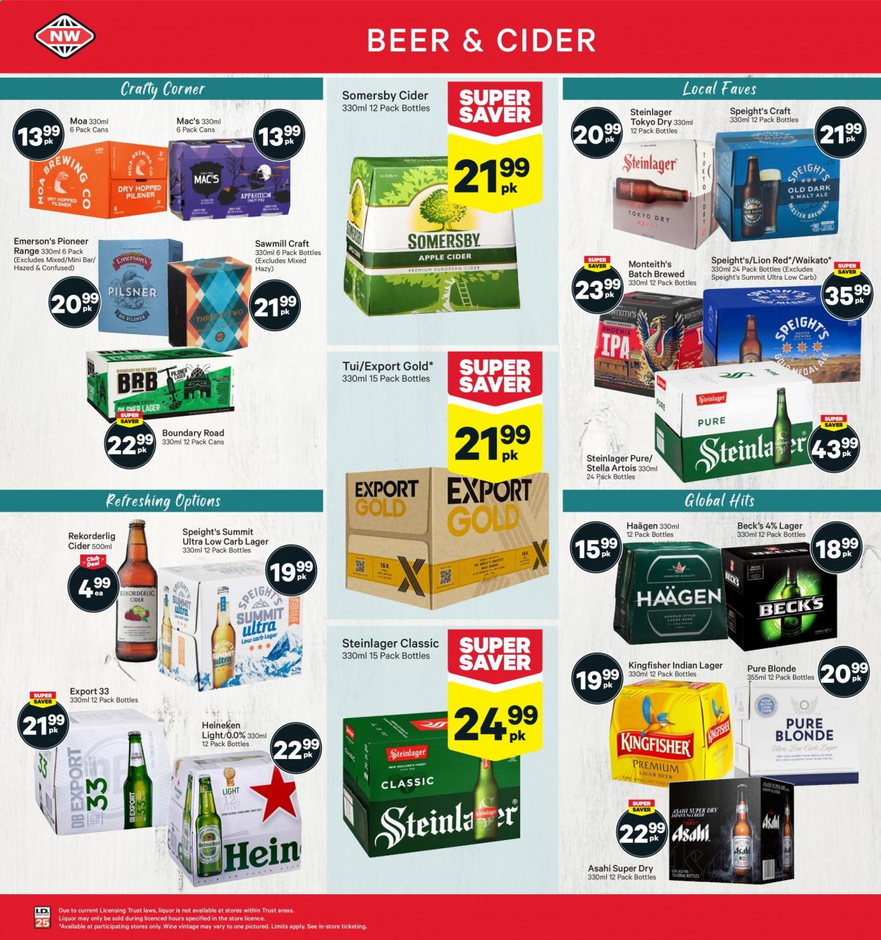 thumbnail - New World mailer - 02.08.2021 - 08.08.2021 - Sales products - Stella Artois, Häagen-Dazs, wine, cider, Heineken, Steinlager, Mac’s, Beck's, Lager. Page 30.