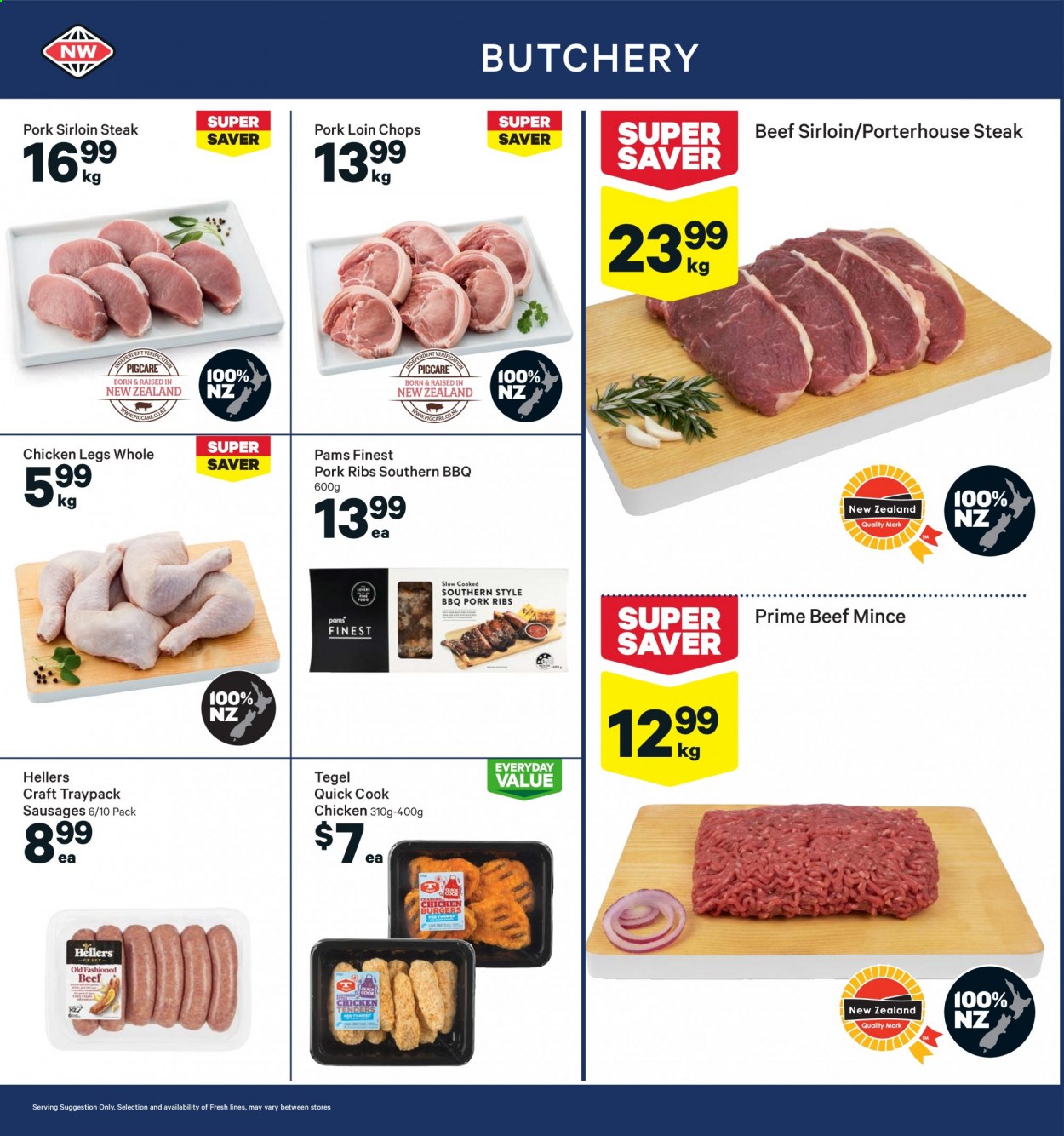 thumbnail - New World mailer - 09.08.2021 - 15.08.2021 - Sales products - hamburger, sausage, chicken legs, chicken tenders, beef meat, beef sirloin, ground beef, steak, sirloin steak, pork chops, pork loin, pork meat, pork ribs. Page 6.