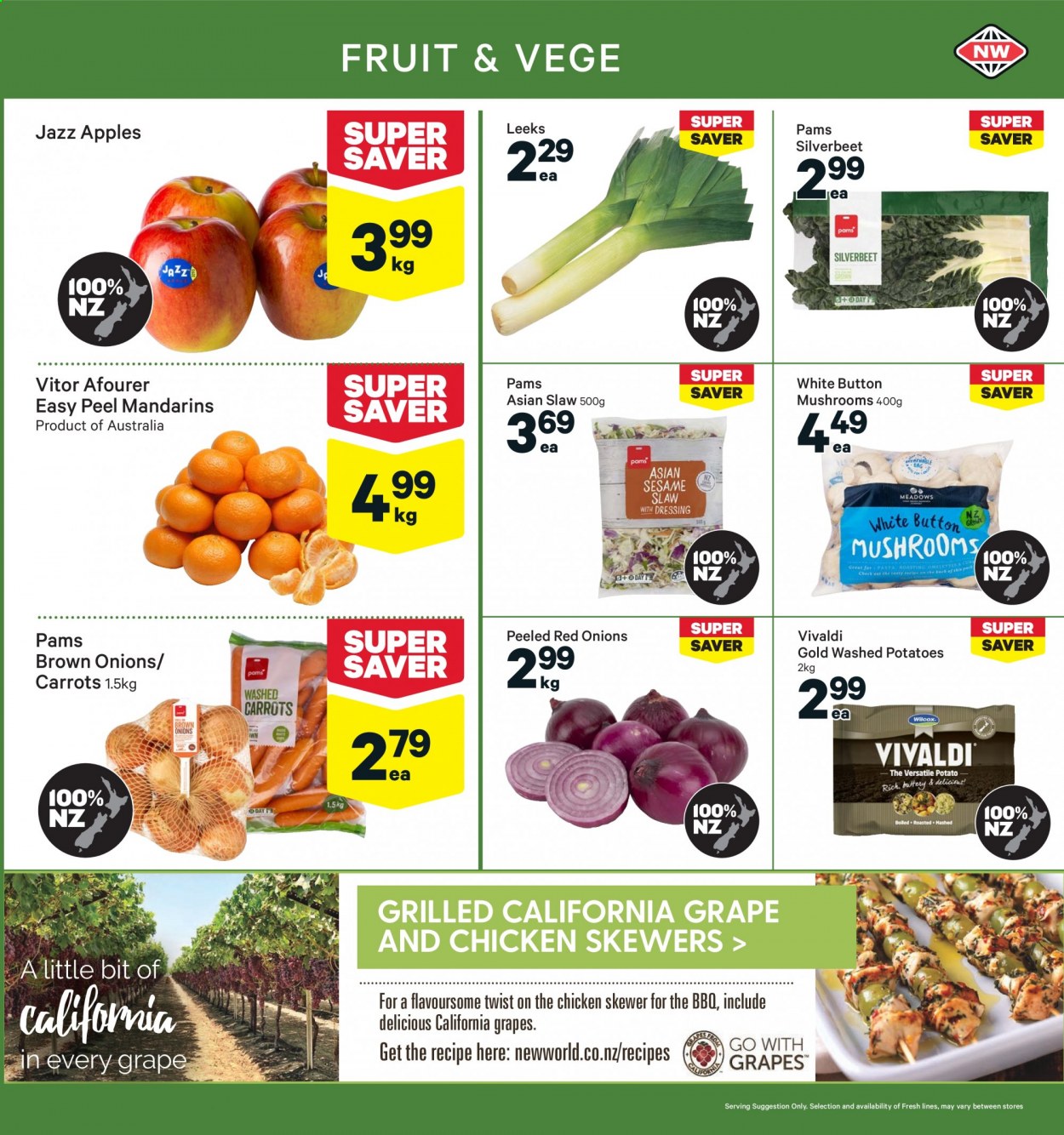 thumbnail - New World mailer - 09.08.2021 - 15.08.2021 - Sales products - red onions, potatoes, onion, mandarines, apples, pasta. Page 7.