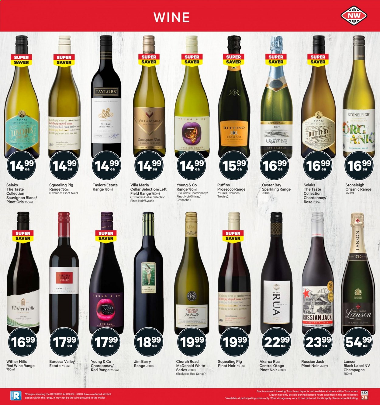 thumbnail - New World mailer - 09.08.2021 - 15.08.2021 - Sales products - oysters, red wine, white wine, champagne, prosecco, Chardonnay, wine, Pinot Noir, Lanson, alcohol, Wither Hills, Syrah, Young & Co, Shiraz, Grenache, Pinot Grigio, Sauvignon Blanc, rosé wine. Page 31.