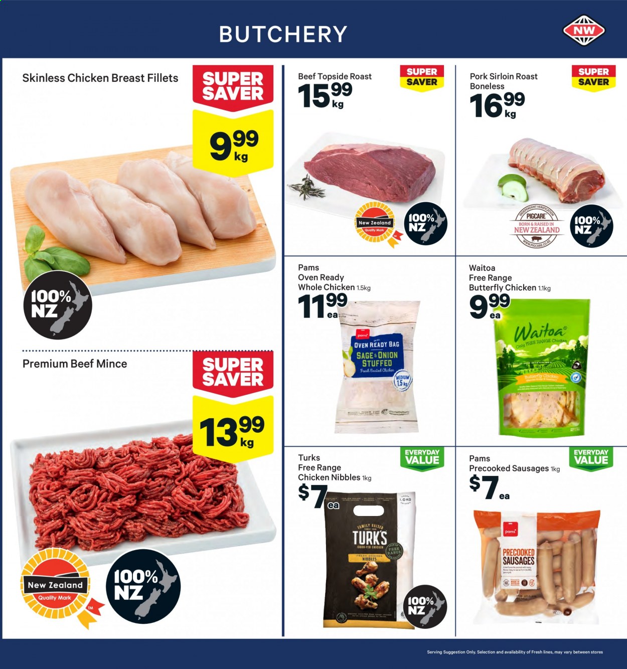thumbnail - New World mailer - 16.08.2021 - 22.08.2021 - Sales products - onion, sausage, whole chicken, chicken breasts, beef meat, ground beef, pork loin. Page 7.