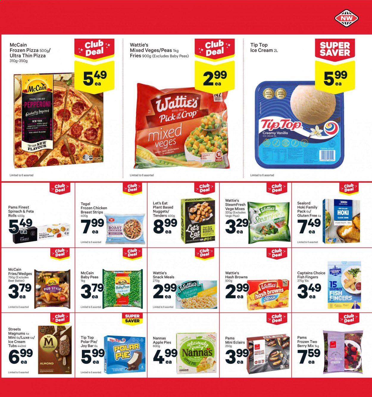 thumbnail - New World mailer - 16.08.2021 - 22.08.2021 - Sales products - pie, Tip Top, apple pie, beans, green beans, peas, fish, Sealord, hoki fish, fish fingers, fish sticks, pizza, chicken roast, nuggets, Wattie's, pepperoni, Magnum, ice cream, Joy Bar, strips, McCain, hash browns, potato fries, snack, beer, far away. Page 23.