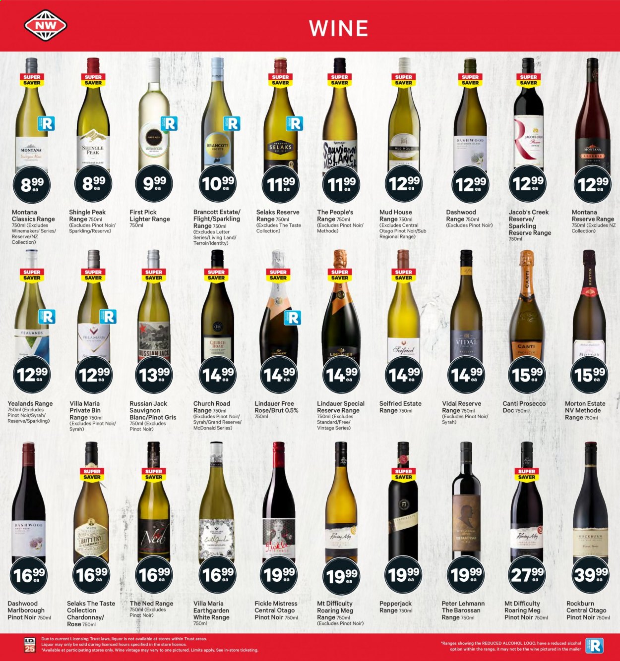 thumbnail - New World mailer - 16.08.2021 - 22.08.2021 - Sales products - Pepper Jack cheese, Jacobs, red wine, sparkling wine, white wine, prosecco, Chardonnay, wine, Pinot Noir, Lindauer, alcohol, Syrah, Jacob's Creek, Pinot Grigio, Sauvignon Blanc, rosé wine, Brut. Page 32.