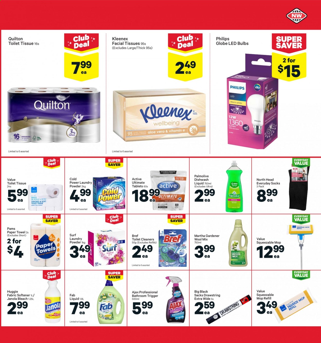 thumbnail - New World mailer - 23.08.2021 - 29.08.2021 - Sales products - Kleenex, toilet paper, Quilton, paper towels, Palmolive, facial tissues, bleach. Page 27.