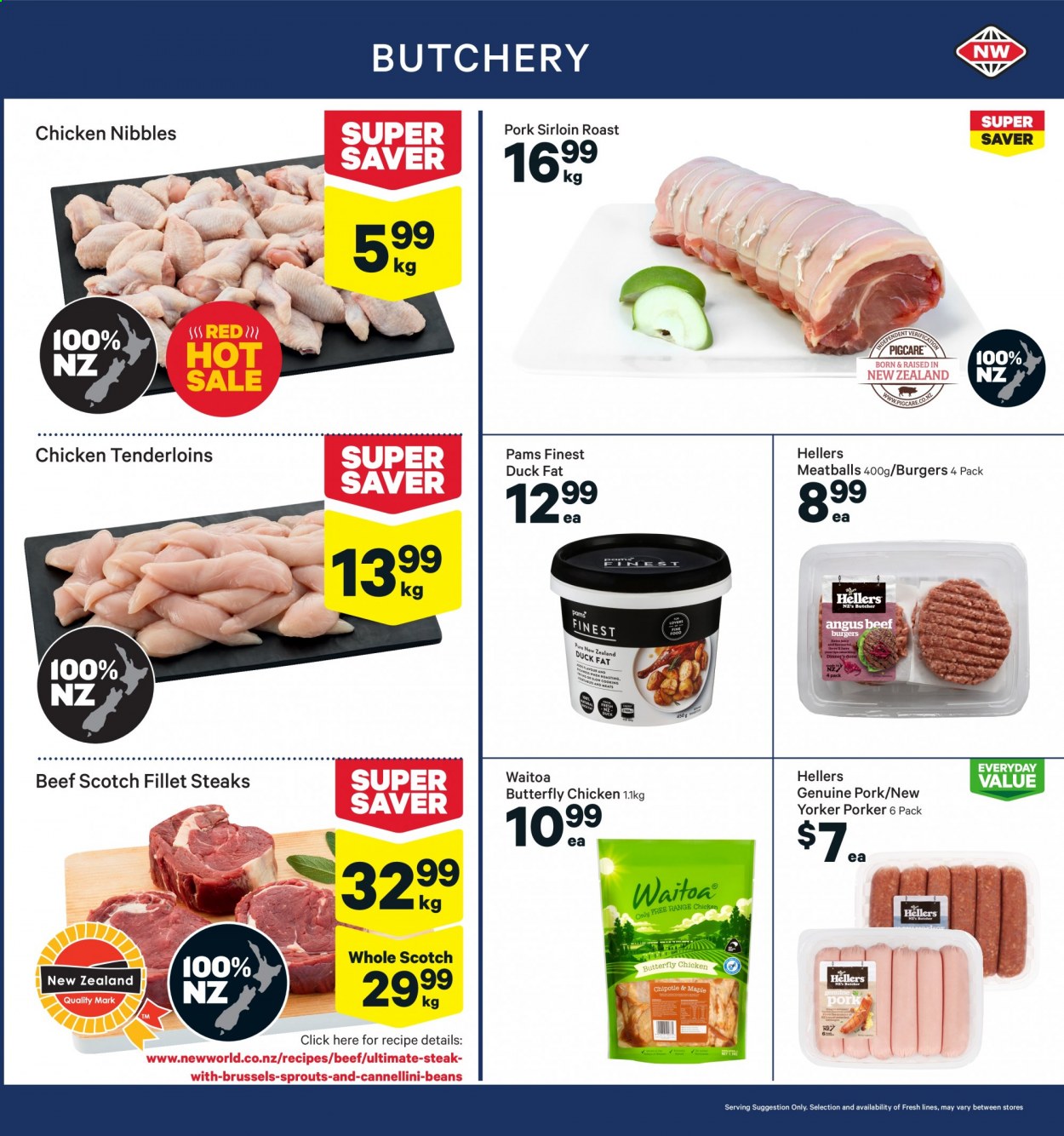 thumbnail - New World mailer - 30.08.2021 - 05.09.2021 - Sales products - beans, meatballs, hamburger, beef burger, beef meat, steak, pork loin. Page 9.