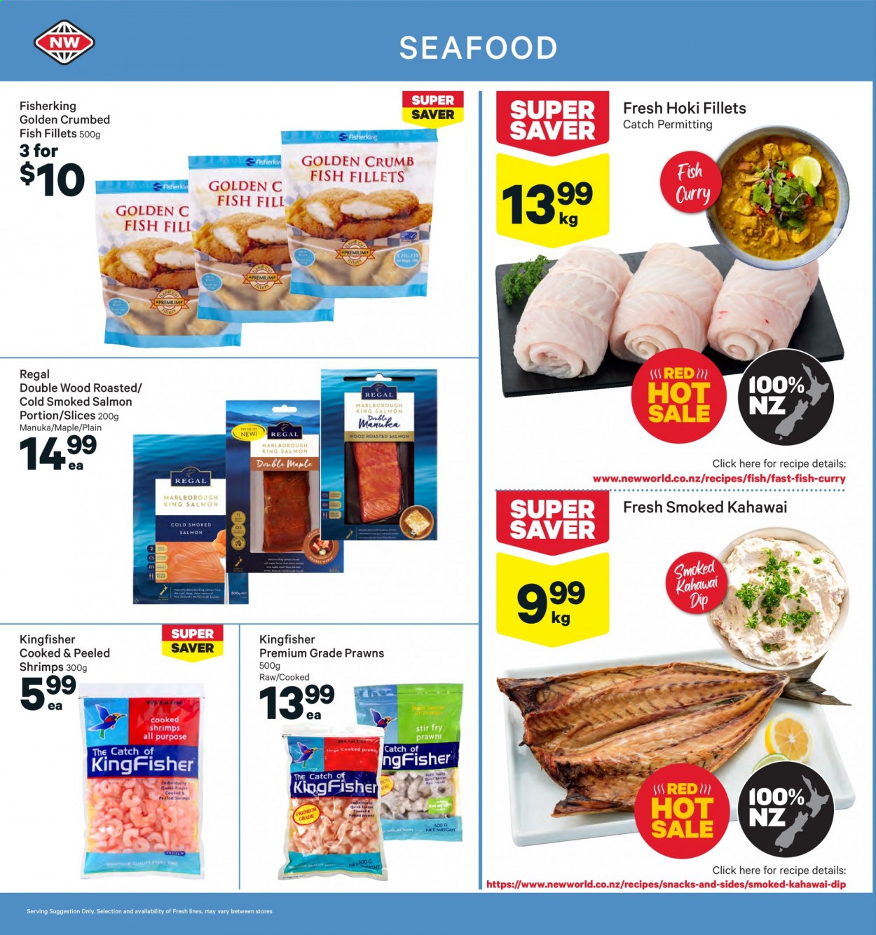 thumbnail - New World mailer - 30.08.2021 - 05.09.2021 - Sales products - fish fillets, salmon, shrimps, smoked salmon, seafood, prawns, fish, crumbed fish, hoki fish, snack. Page 10.
