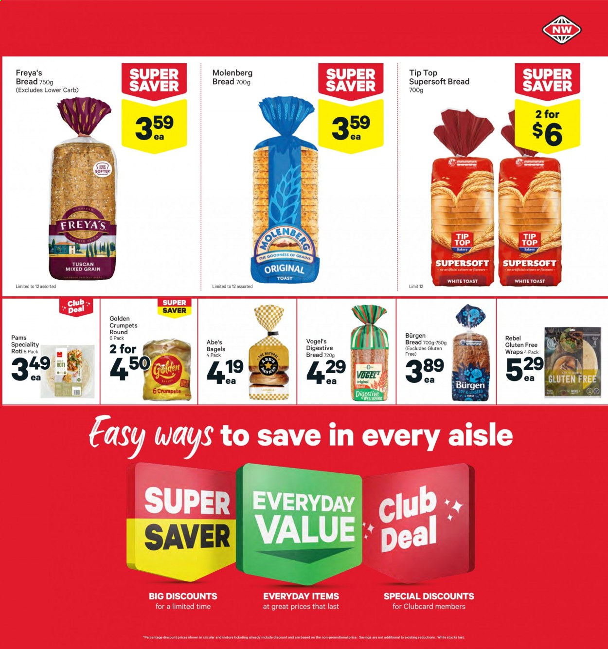 thumbnail - New World mailer - 30.08.2021 - 05.09.2021 - Sales products - bagels, bread, Tip Top, crumpets, wraps, Digestive. Page 21.