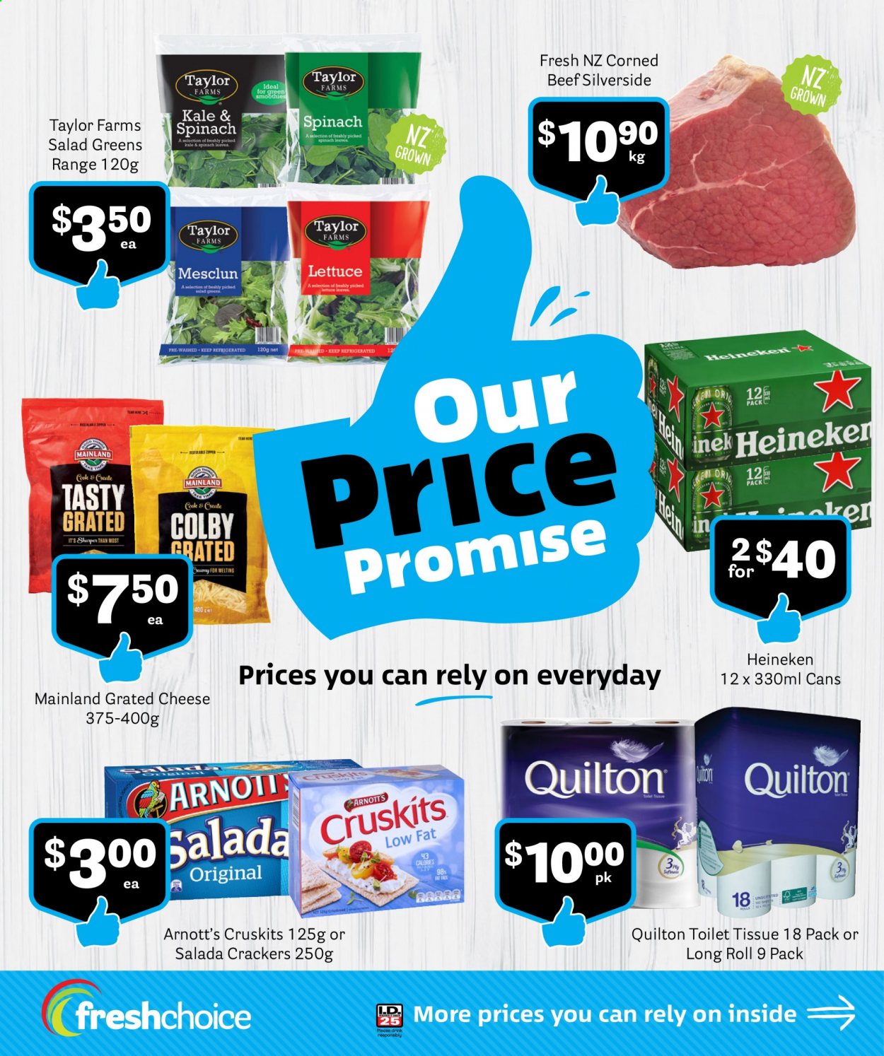 thumbnail - Fresh Choice mailer - 01.09.2021 - 30.09.2021 - Sales products - lettuce, salad, mesclun, Colby cheese, cheese, grated cheese, crackers, smoothie, beer, Heineken, toilet paper, Quilton, salad greens. Page 1.
