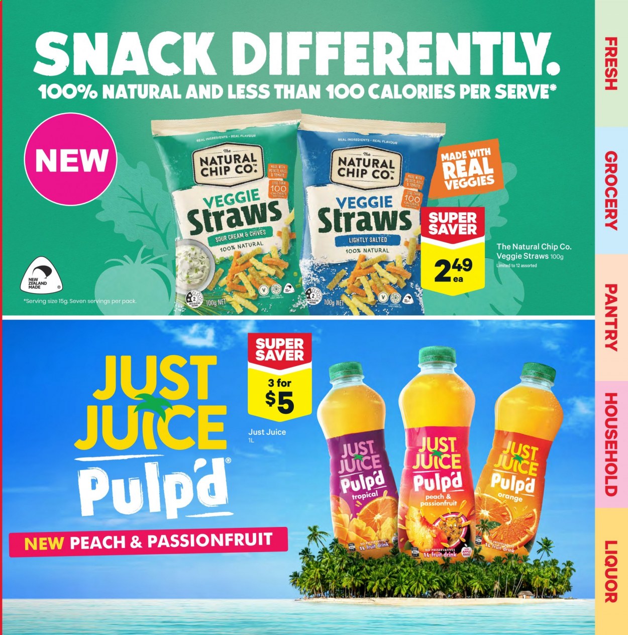 thumbnail - New World mailer - 06.09.2021 - 12.09.2021 - Sales products - kale, chives, oranges, snack, veggie straws, juice, fruit drink, liquor. Page 17.