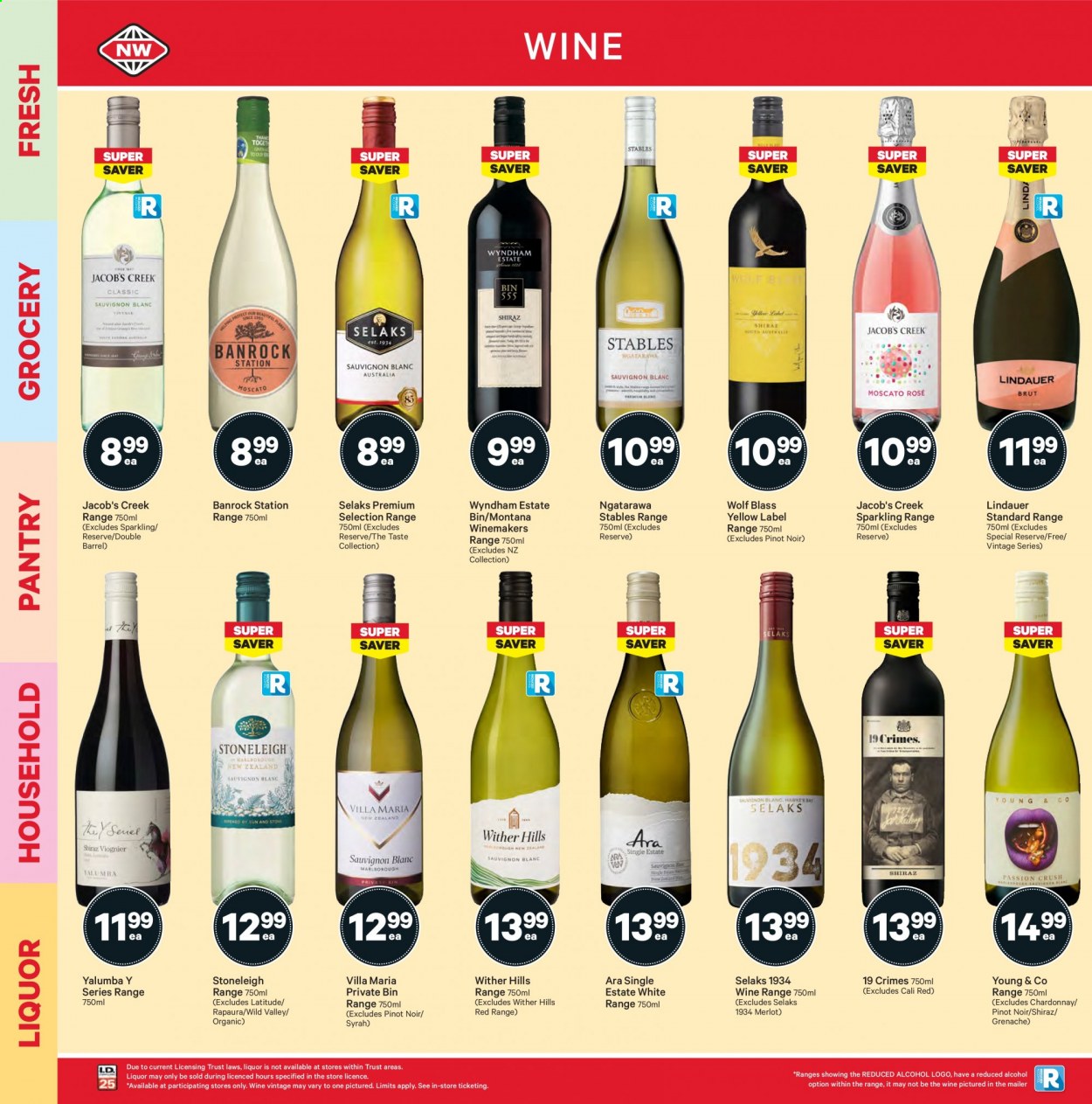 thumbnail - New World mailer - 06.09.2021 - 12.09.2021 - Sales products - red wine, sparkling wine, white wine, Chardonnay, wine, Merlot, Pinot Noir, Lindauer, alcohol, Wither Hills, Syrah, Jacob's Creek, Young & Co, Shiraz, Grenache. Page 26.