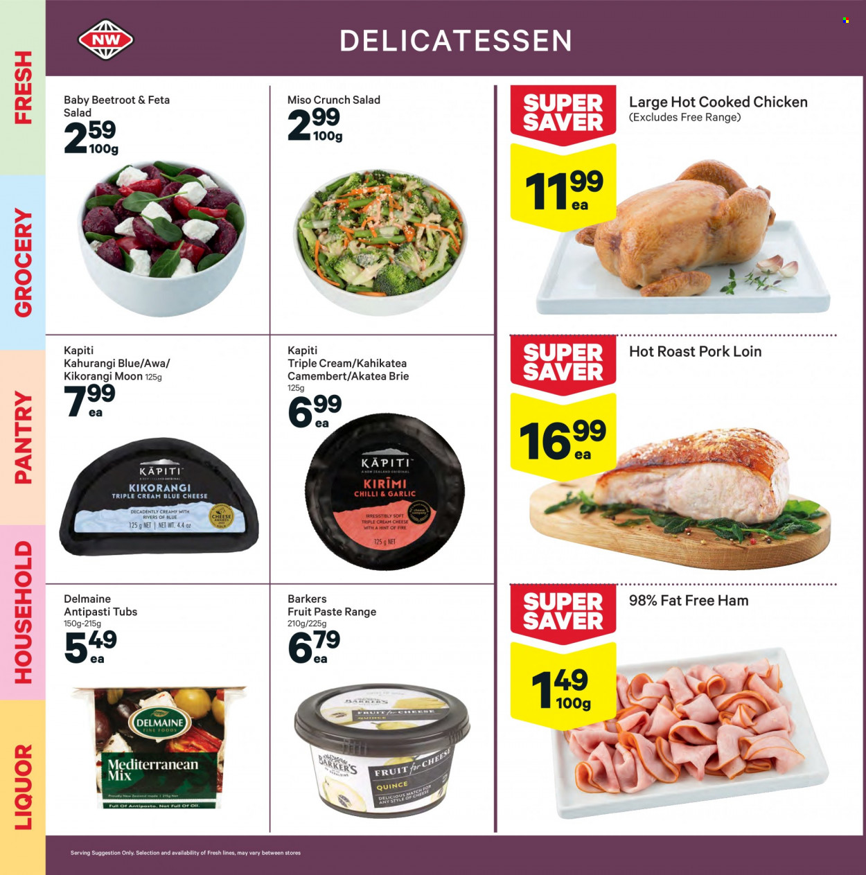 thumbnail - New World mailer - 13.09.2021 - 19.09.2021 - Sales products - quince, salad, beetroot, Delmaine, blue cheese, camembert, cream cheese, cheese, brie, KĀPITI, feta, miso, pork loin, pork meat. Page 6.