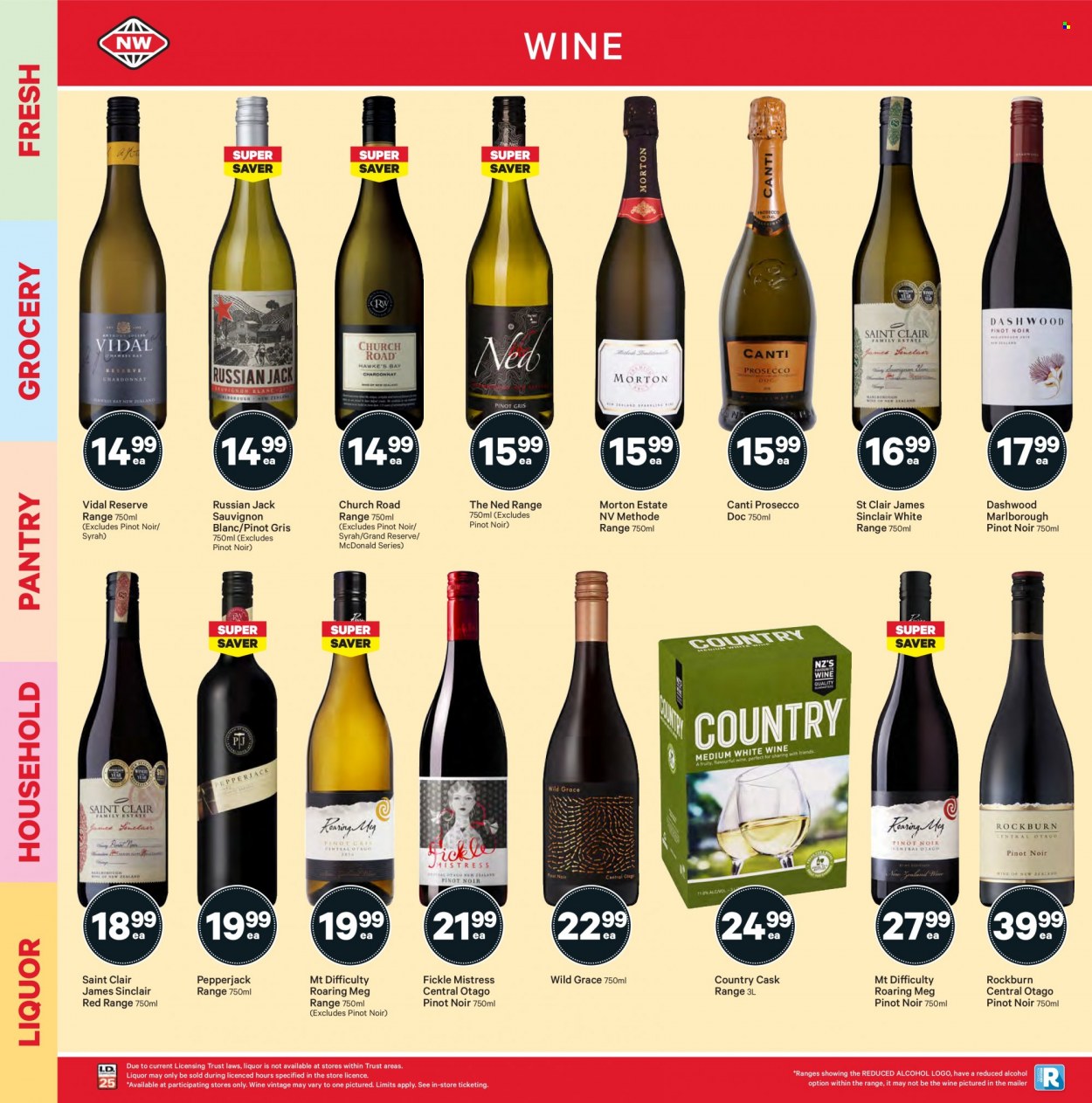 thumbnail - New World mailer - 13.09.2021 - 19.09.2021 - Sales products - Pepper Jack cheese, red wine, white wine, prosecco, wine, Pinot Noir, alcohol, Syrah, Pinot Grigio, Sauvignon Blanc, Trust. Page 28.