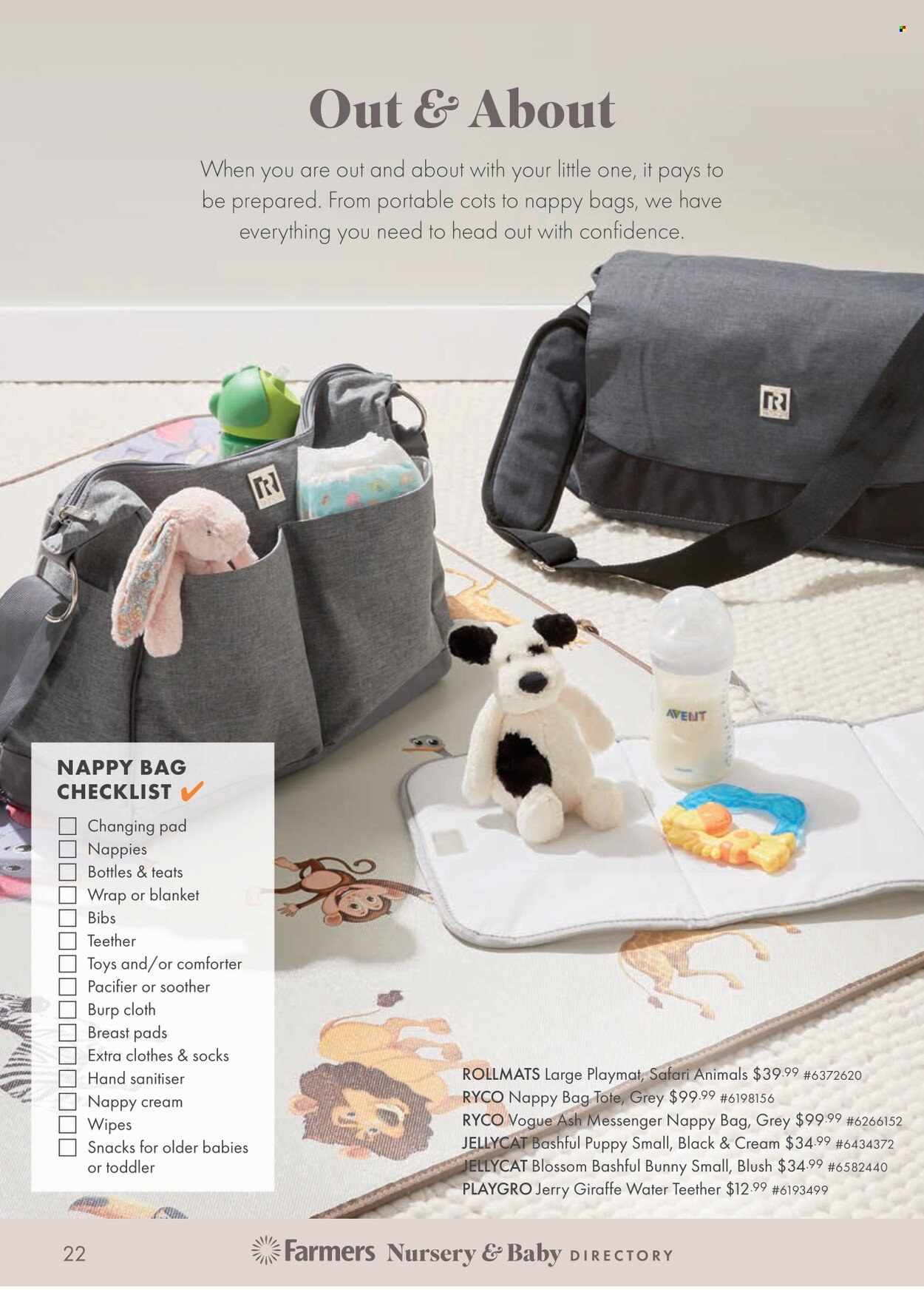 thumbnail - Farmers mailer - Sales products - blanket, comforter, socks, tote, nappy bag, Jellycat, bib, soother. Page 22.