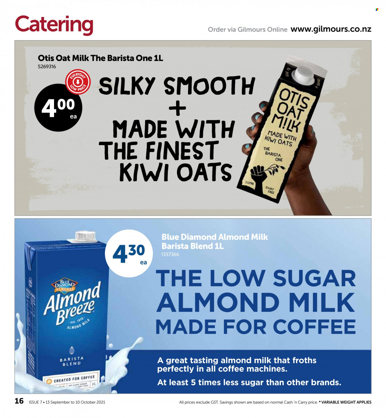 thumbnail - Gilmours mailer - 13.09.2021 - 10.10.2021 - Sales products - kiwi, almond milk, Almond Breeze, oat milk, Blue Diamond. Page 16.
