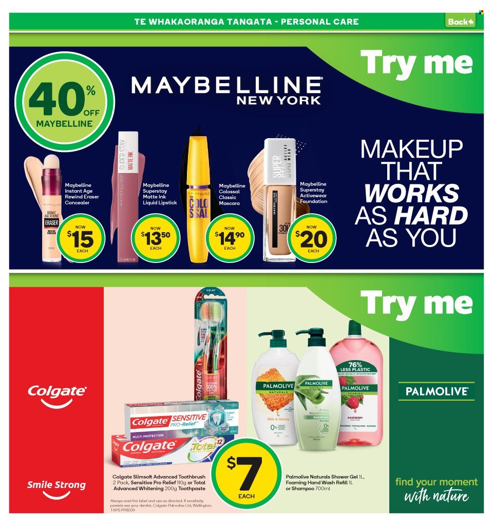 thumbnail - Countdown mailer - 20.09.2021 - 26.09.2021 - Sales products - milk, honey, shampoo, shower gel, hand wash, Palmolive, Colgate, toothbrush, toothpaste, corrector, lipstick, makeup, mascara, Maybelline, eraser. Page 18.
