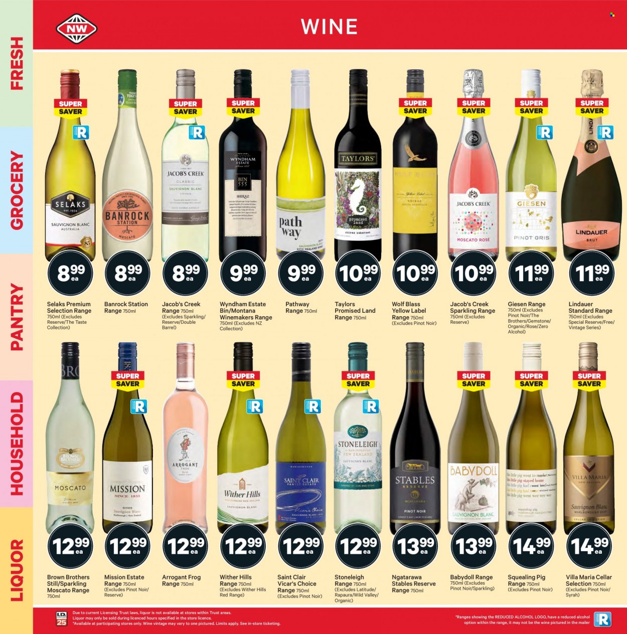 thumbnail - New World mailer - 20.09.2021 - 26.09.2021 - Sales products - red wine, sparkling wine, wine, Pinot Noir, Lindauer, alcohol, Wither Hills, Syrah, Moscato, Jacob's Creek, rosé wine, BROTHERS, Trust, bin, Hill's. Page 24.