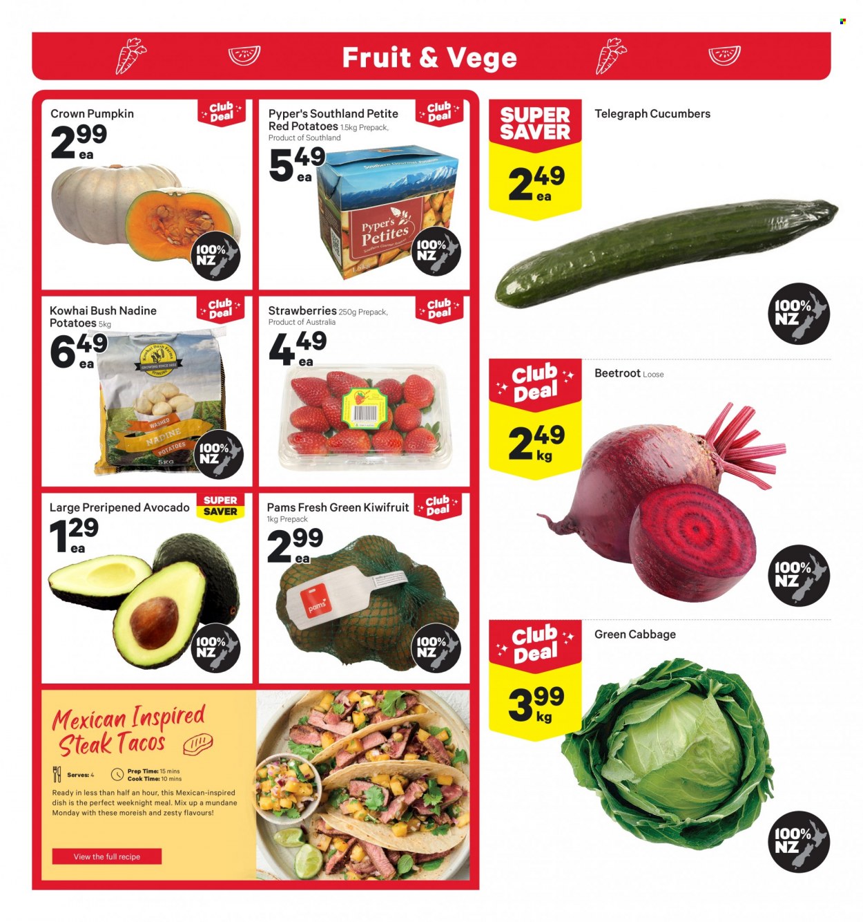 thumbnail - New World mailer - 20.09.2021 - 26.09.2021 - Sales products - tacos, potatoes, red potatoes, avocado, kiwi, strawberries, steak. Page 3.