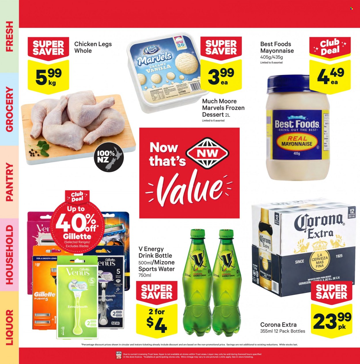 thumbnail - New World mailer - 04.10.2021 - 10.10.2021 - Sales products - mayonnaise, Much Moore, energy drink, wine, beer, Corona Extra, chicken legs, drink bottle. Page 2.