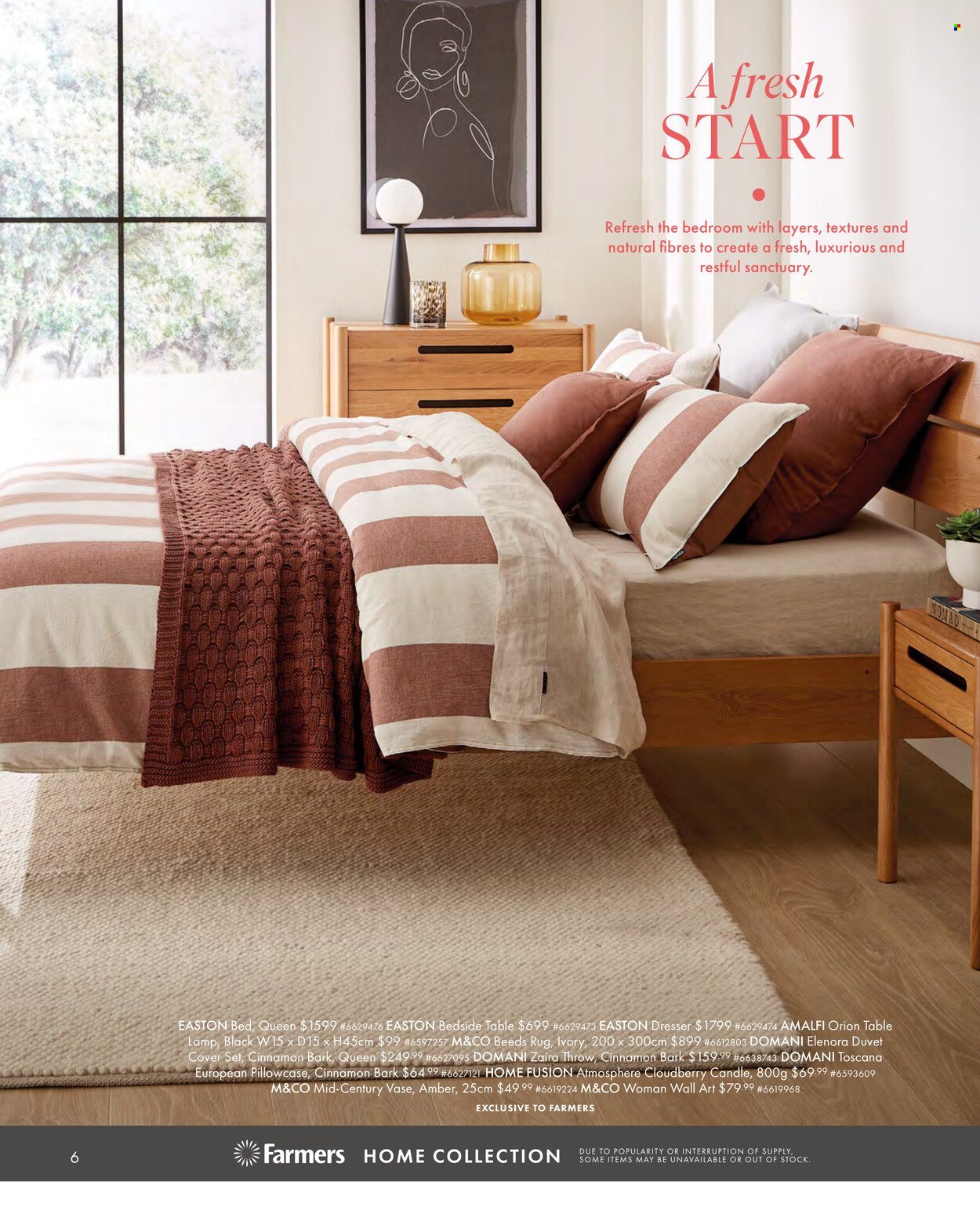 thumbnail - Farmers mailer - Sales products - candle, duvet, pillowcase, quilt cover set, bed, dresser, bedside table, EASTON. Page 8.