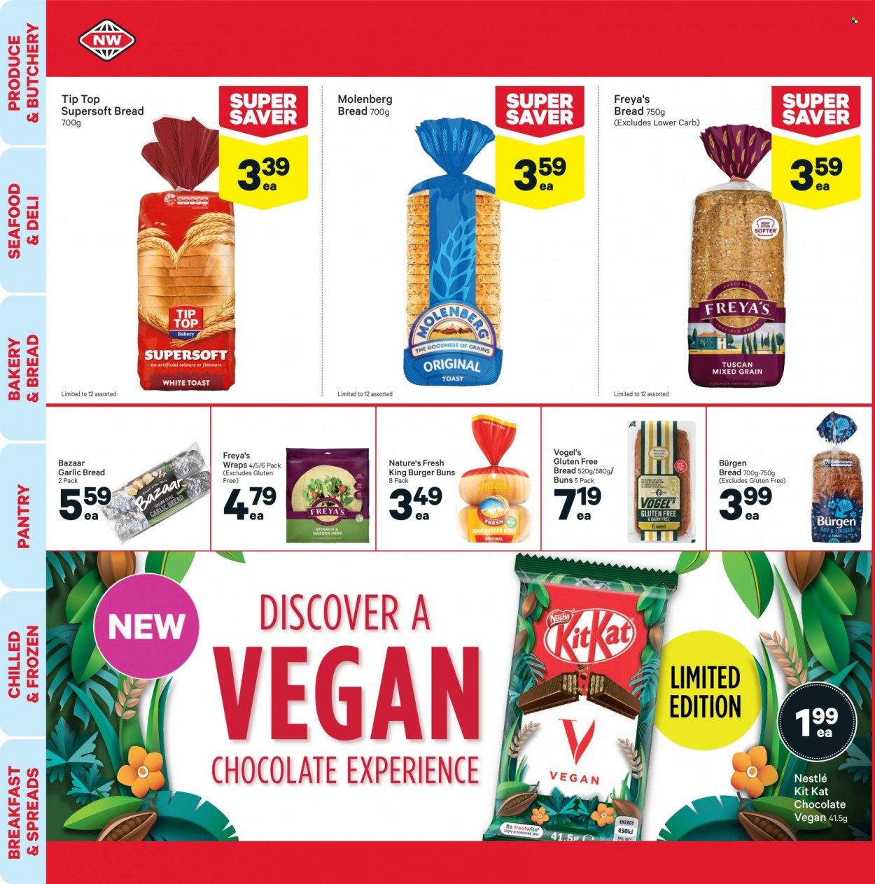 thumbnail - New World mailer - 11.10.2021 - 17.10.2021 - Sales products - bread, Tip Top, buns, burger buns, wraps, spinach, seafood, Nestlé, chocolate, KitKat, herbs. Page 18.