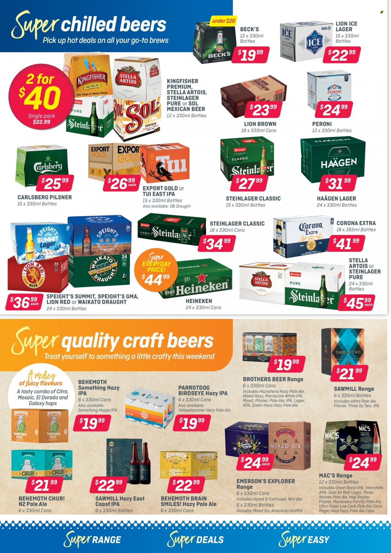 Super Liquor mailer - 18.10.2021 - 31.10.2021 - Sales products - BROTHERS, beer, Corona, Heineken, Carlsberg, Steinlager, Peroni, Mac’s, BECK'S, Sol, Lager, IPA, Stella Artois. Page 2.