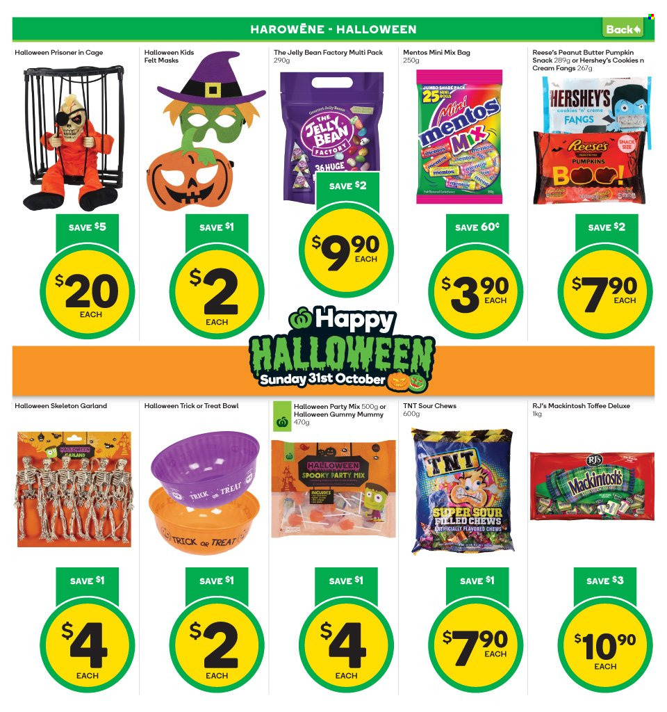 thumbnail - Countdown mailer - 25.10.2021 - 31.10.2021 - Sales products - pumpkin, Reese's, Hershey's, cookies, snack, Mentos, toffee, jelly, chewing gum, peanut butter, bag, bowl, cage, Halloween. Page 13.